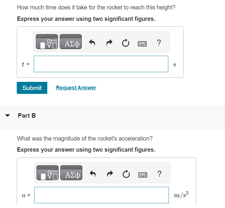 Solved A model rocket rises with constant acceleration to a
