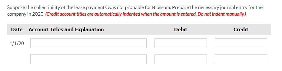 Solved On January 1, 2020, Blossom Company leased equipment | Chegg.com