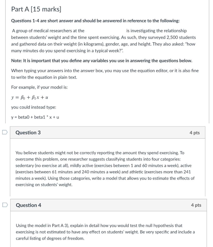 Solved Part A (15 marks] Questions 1-4 are short answer and | Chegg.com