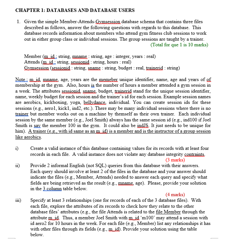 Solved CHAPTER 1: DATABASES AND DATABASE USERS 1. Given the | Chegg.com
