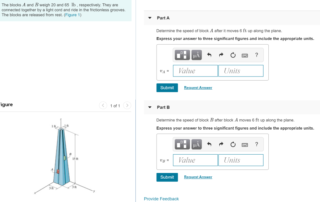 Solved The Blocks A And B Weigh 20 And 65 Lb, Respectively. | Chegg.com