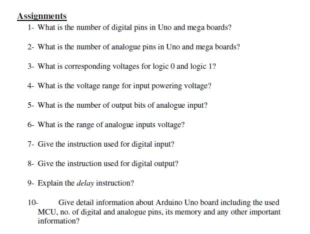 Solved Assignments 1. What is the number of digital pins in | Chegg.com
