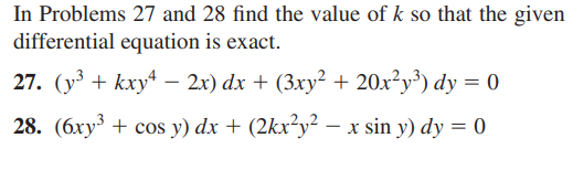 Solved In Problems 27 and 28 find the value of k so that the | Chegg.com