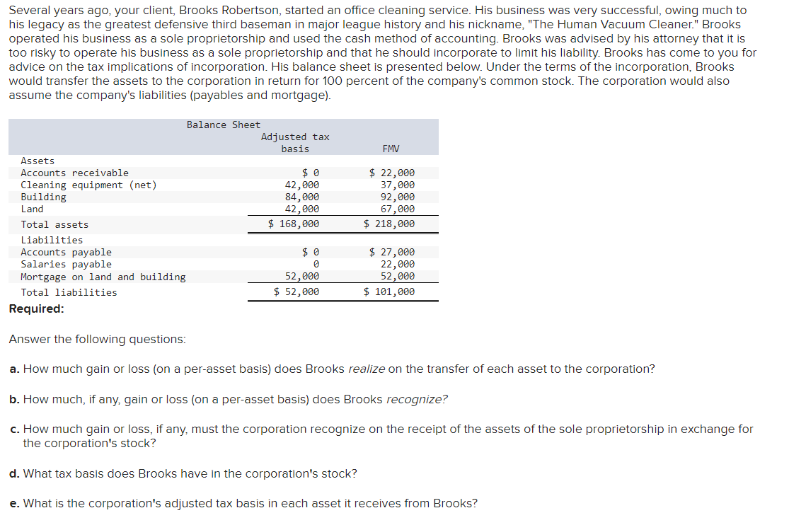 Solved Several years ago, your client, Brooks Robertson,