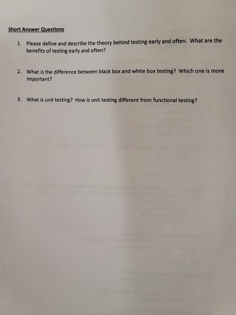 Solved Short Answer Questions 1. Please define and describe | Chegg.com