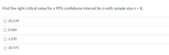 Solved Find the right critical value for a 99% confidence | Chegg.com