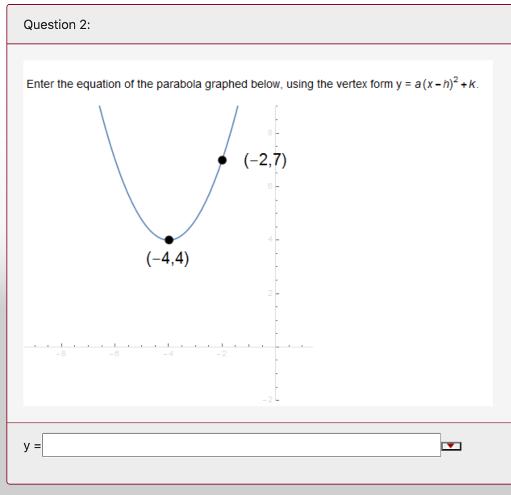 Question 1 Enter The Equation Of The Parabola Chegg Com