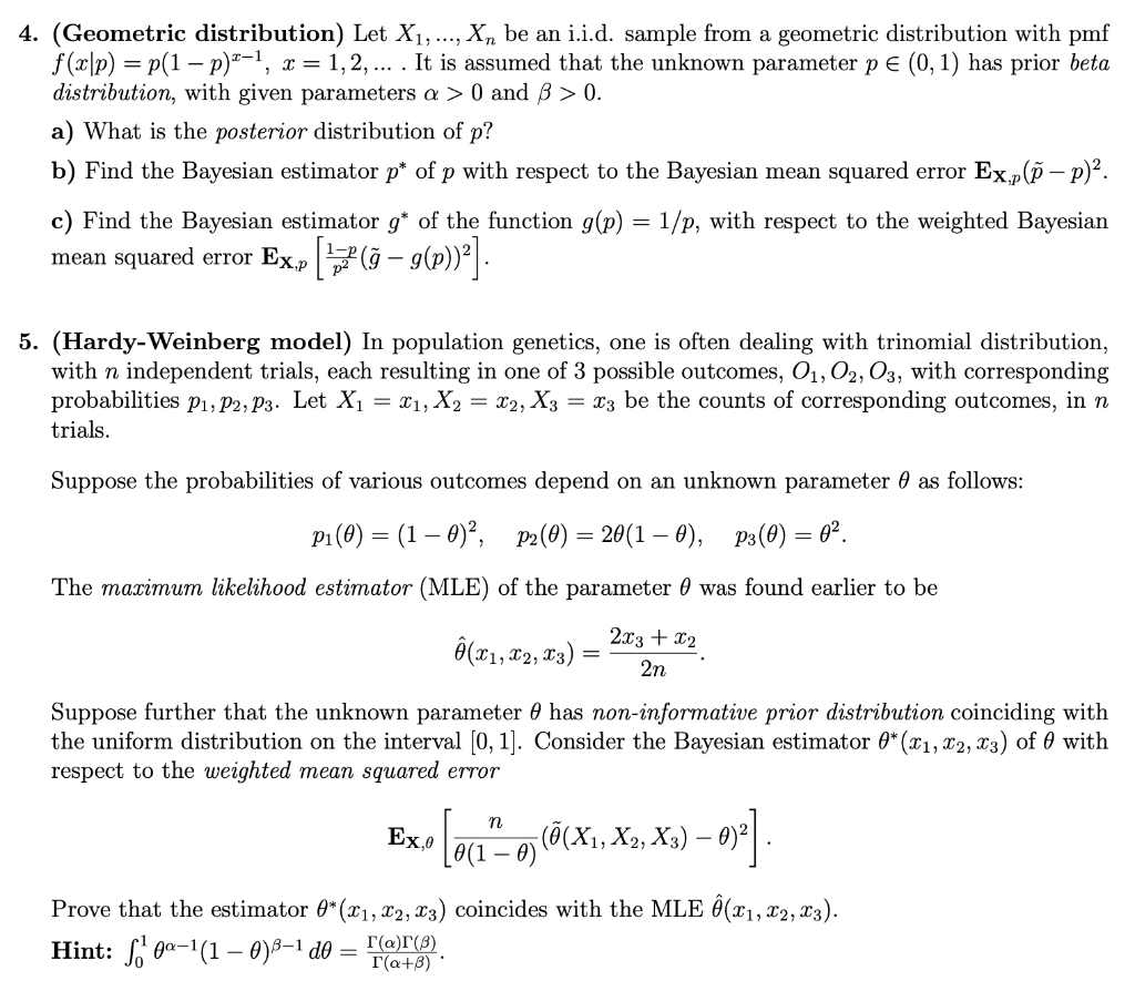 Solved 4 Geometric Distribution Let X1 Xn Be An Chegg Com