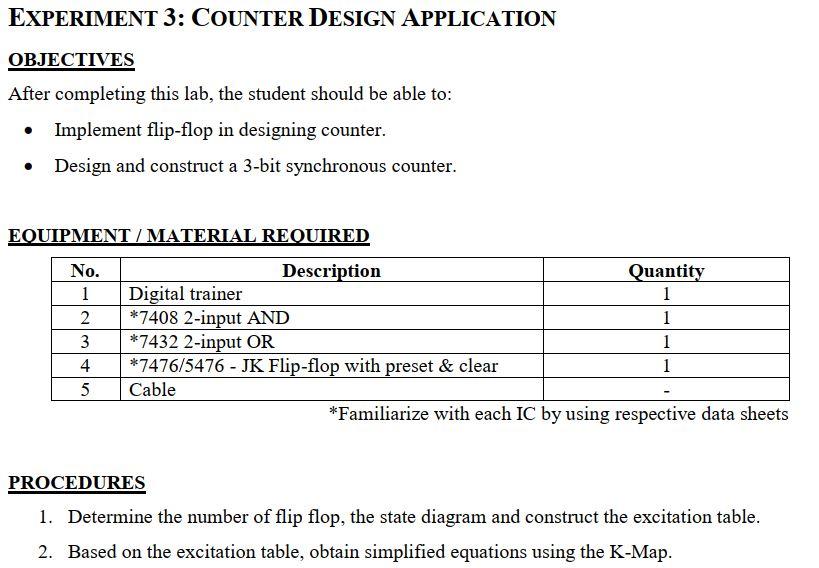 Solved EXPERIMENT 3: COUNTER DESIGN APPLICATION OBJECTIVES | Chegg.com