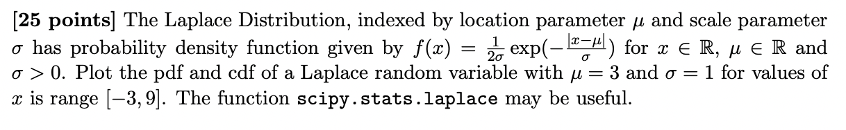 Solved [25 points] The Laplace Distribution, indexed by | Chegg.com
