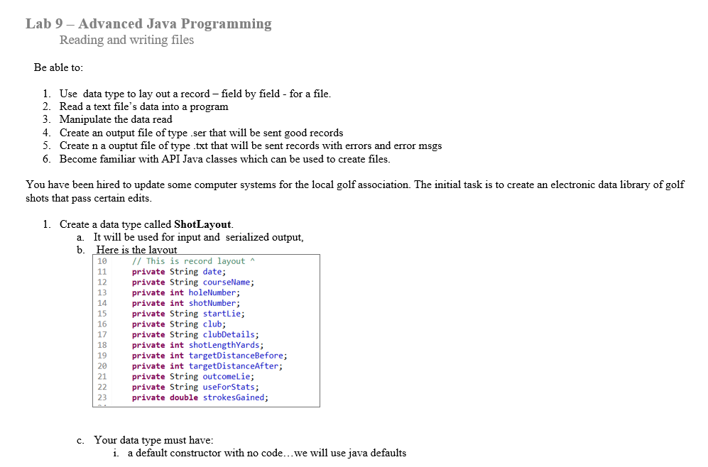 Lab 9 - Advanced Java Programming Reading And Writing | Chegg.com