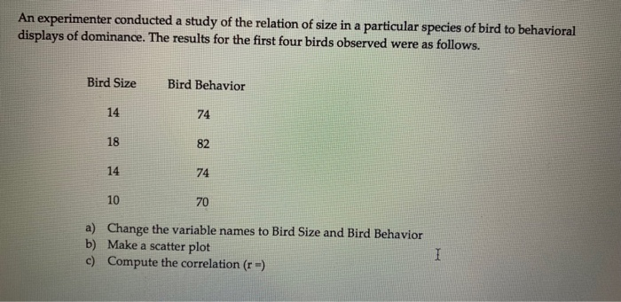 Solved An experimenter displays of dominance. The results | Chegg.com