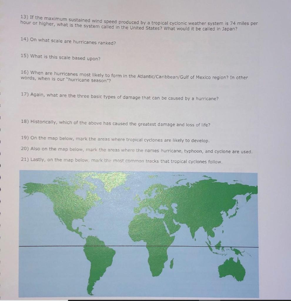 Solved Part IV Tropical cyclones that we call hurricanes are | Chegg.com