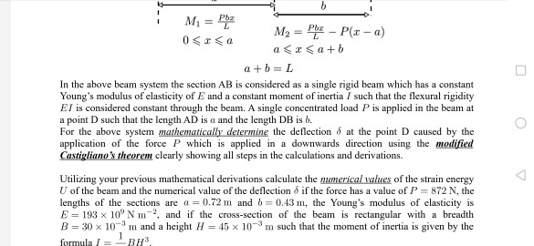 Solved Consider A Simply Supported Beam Ab As Shown Below 