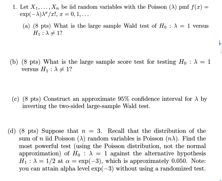 Solved 1 Let X1 Xn Be Iid Random Variables With The