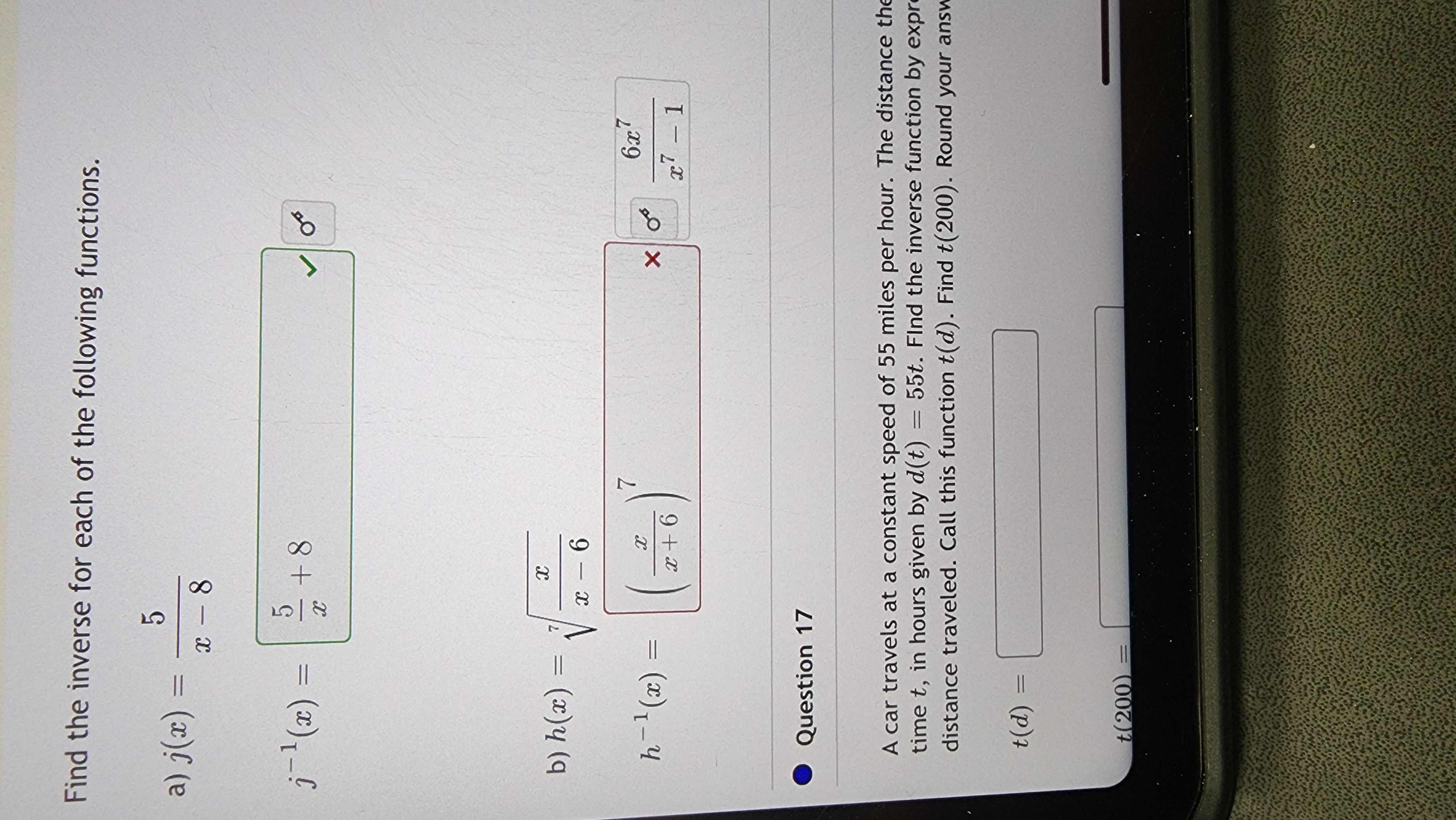 Solved Find The Inverse For Each Of The Following Functions. | Chegg.com