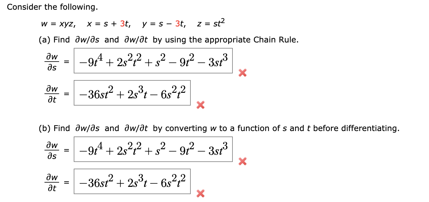 Solved W Xyz X S 3t Y S − 3t Z St2 A 8487