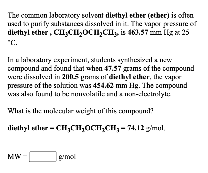 Solved The common laboratory solvent diethyl ether (ether)