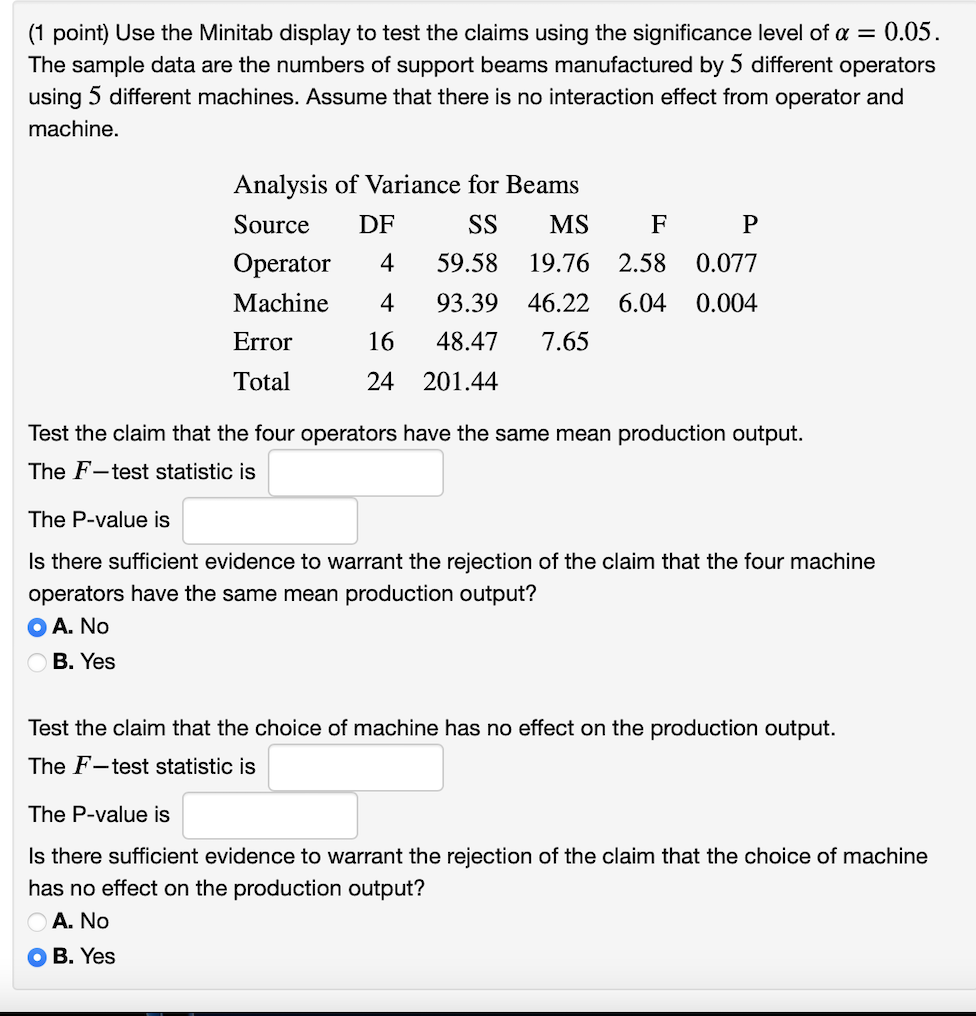 Solved (1 point) Use the Minitab display to test the claims | Chegg.com