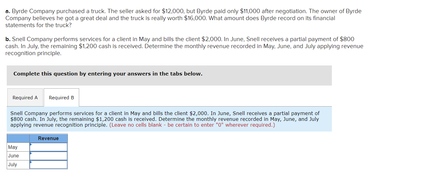 a. Byrde Company purchased a truck. The seller asked for \( \$ 12,000 \), but Byrde paid only \( \$ 11,000 \) after negotiati