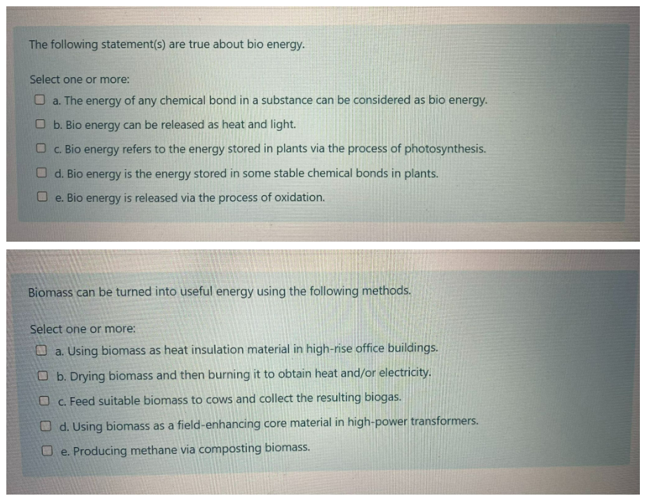 Solved The Following Statement(s) Are True About Bio Energy. | Chegg.com