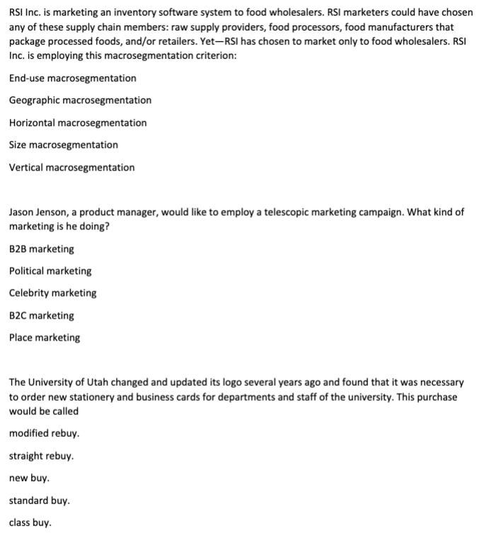 Solved RSI Inc. is marketing an inventory software system to