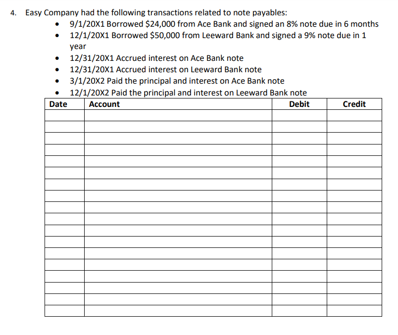 Solved Easy Company had the following transactions related | Chegg.com