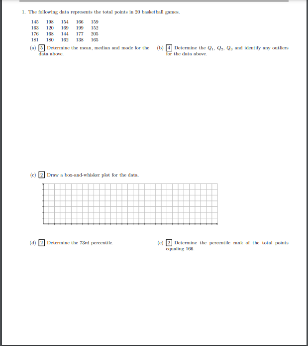 Solved 1. The following data represents the total points in | Chegg.com