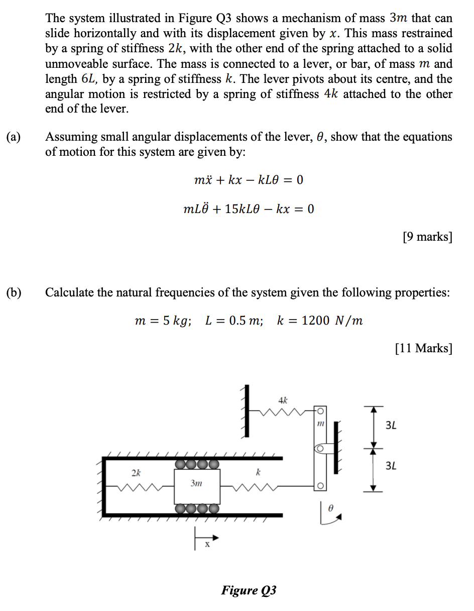 Solved The system illustrated in Figure Q3 shows a mechanism | Chegg.com