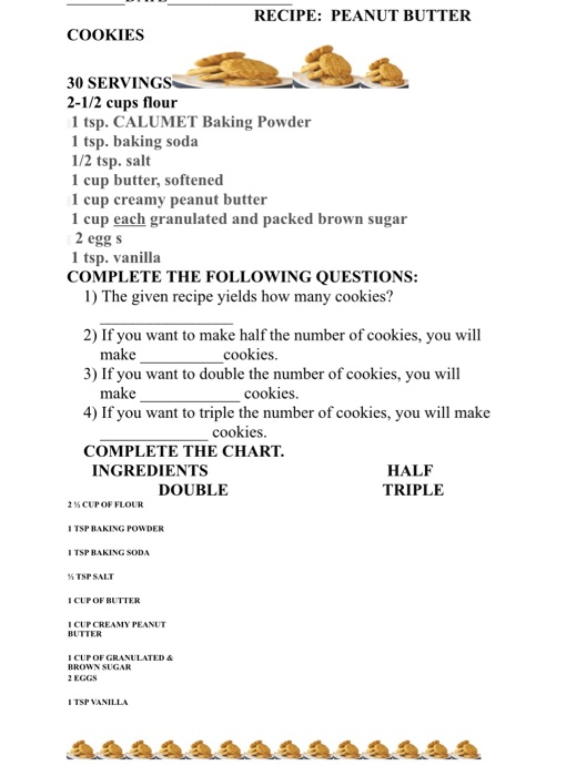 solved-recipe-peanut-butter-cookies-30-servings-2-1-2-cups-chegg