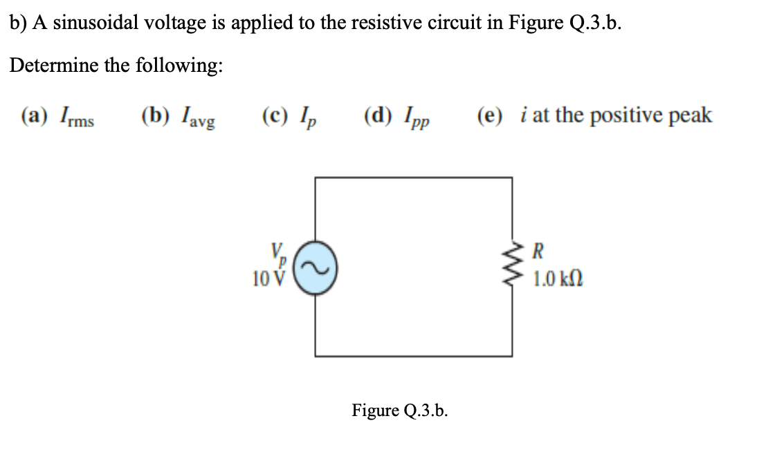 Solved b) A sinusoidal voltage is applied to the resistive | Chegg.com