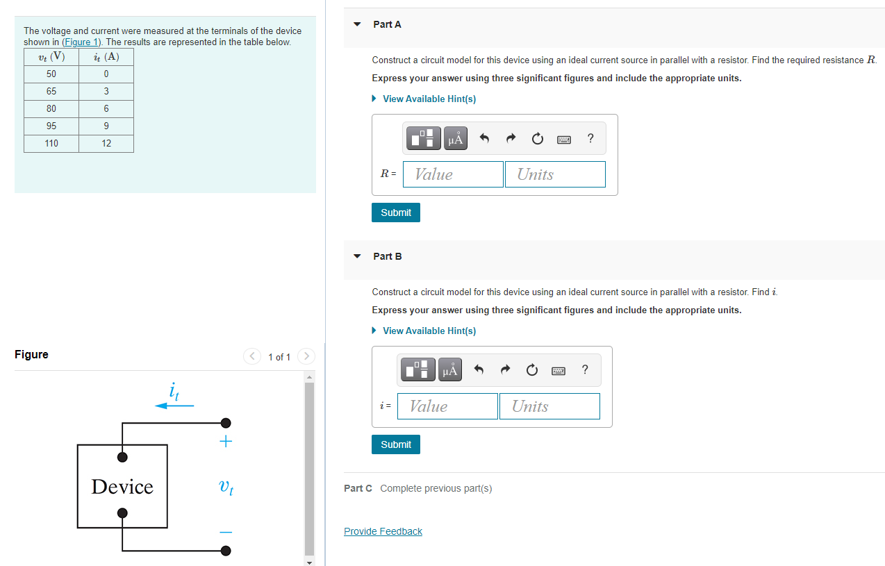 Solved Part A The voltage and current were measured at the | Chegg.com