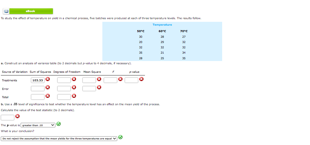 Solved eBook To study the effect of temperature on yield in | Chegg.com