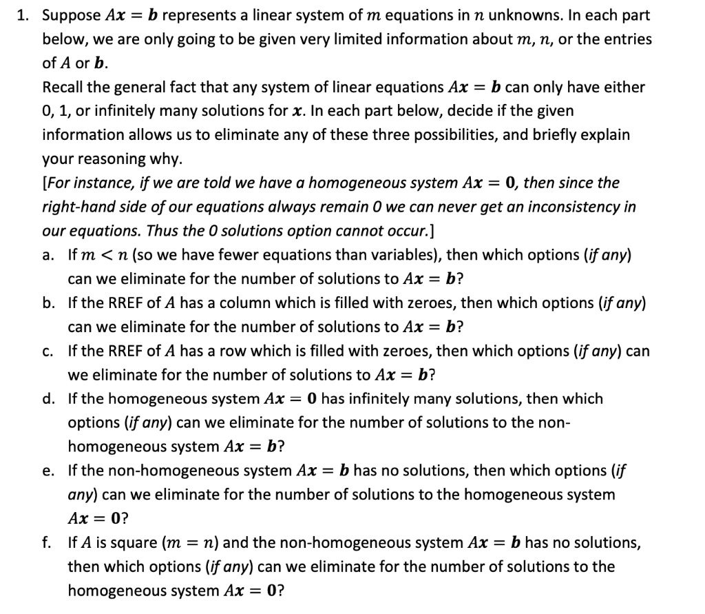 Solved Suppose Ax=b Represents A Linear System Of M | Chegg.com