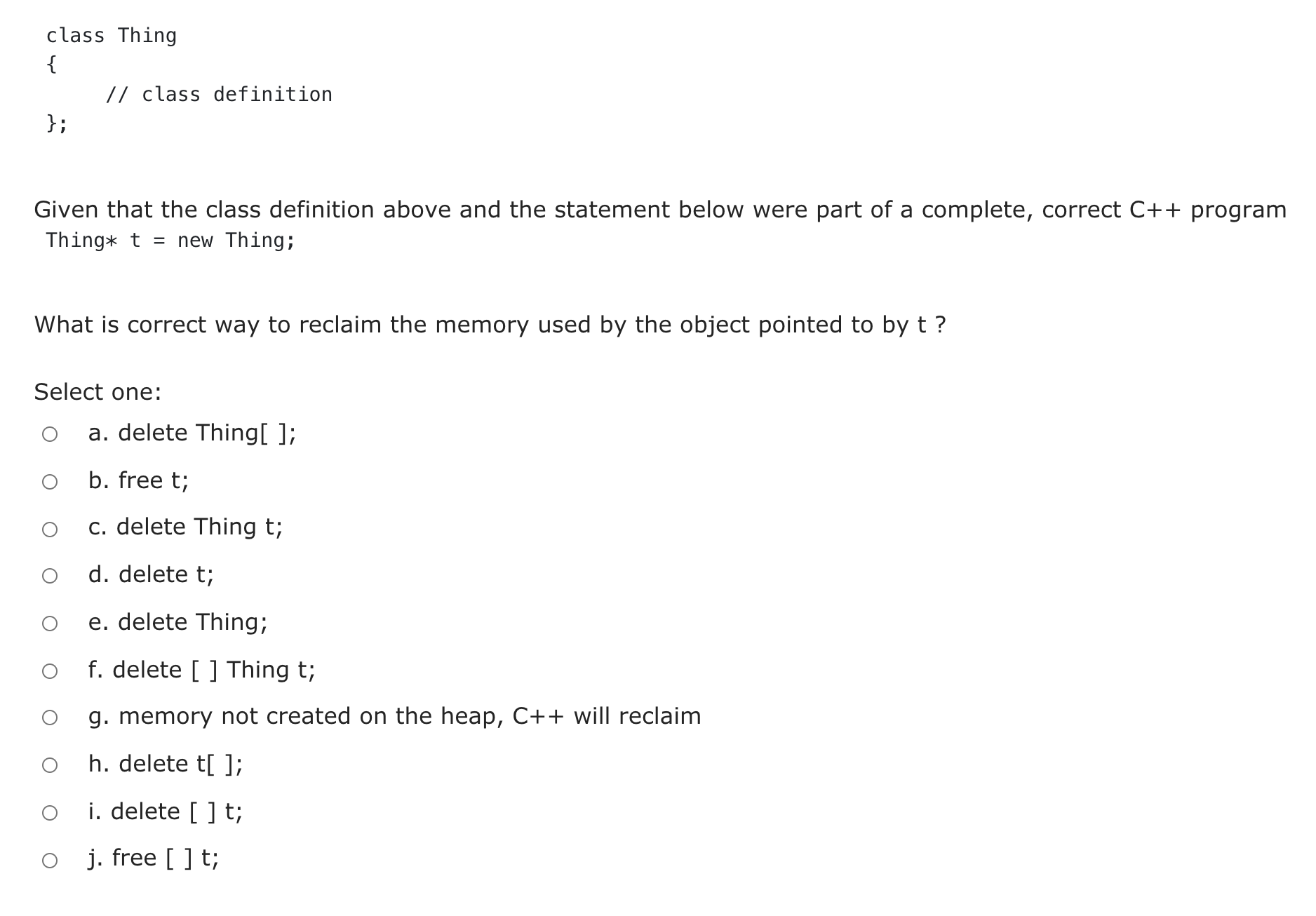 Solved class Thing { // class definition }; Given that the | Chegg.com