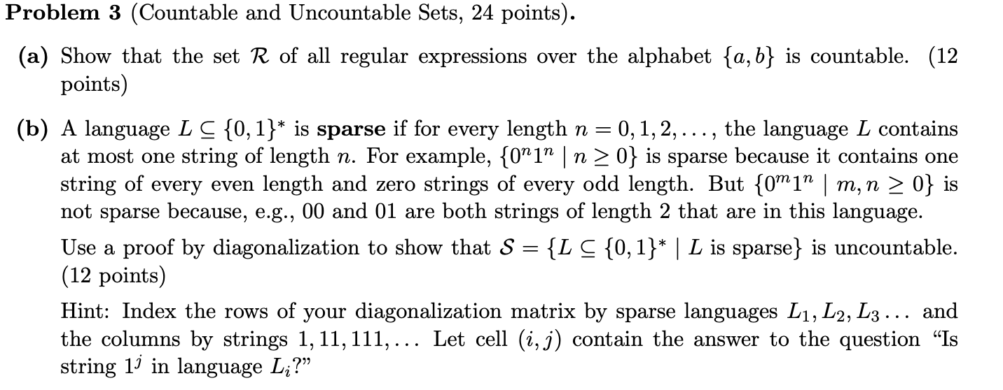 Solved Problem 3 (Countable And Uncountable Sets, 24 | Chegg.com