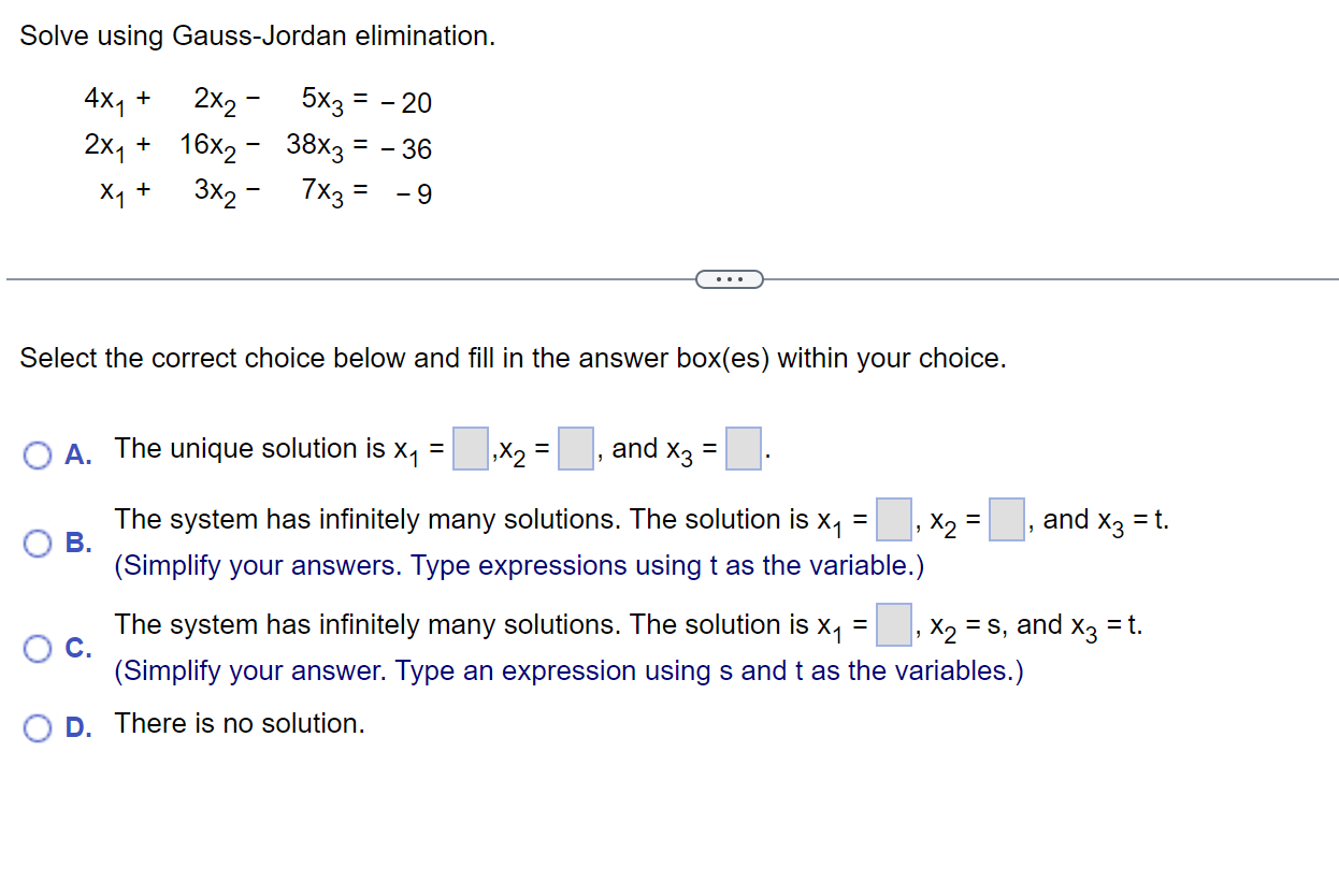 Solved Solve Using Gauss-Jordan Elimination. | Chegg.com