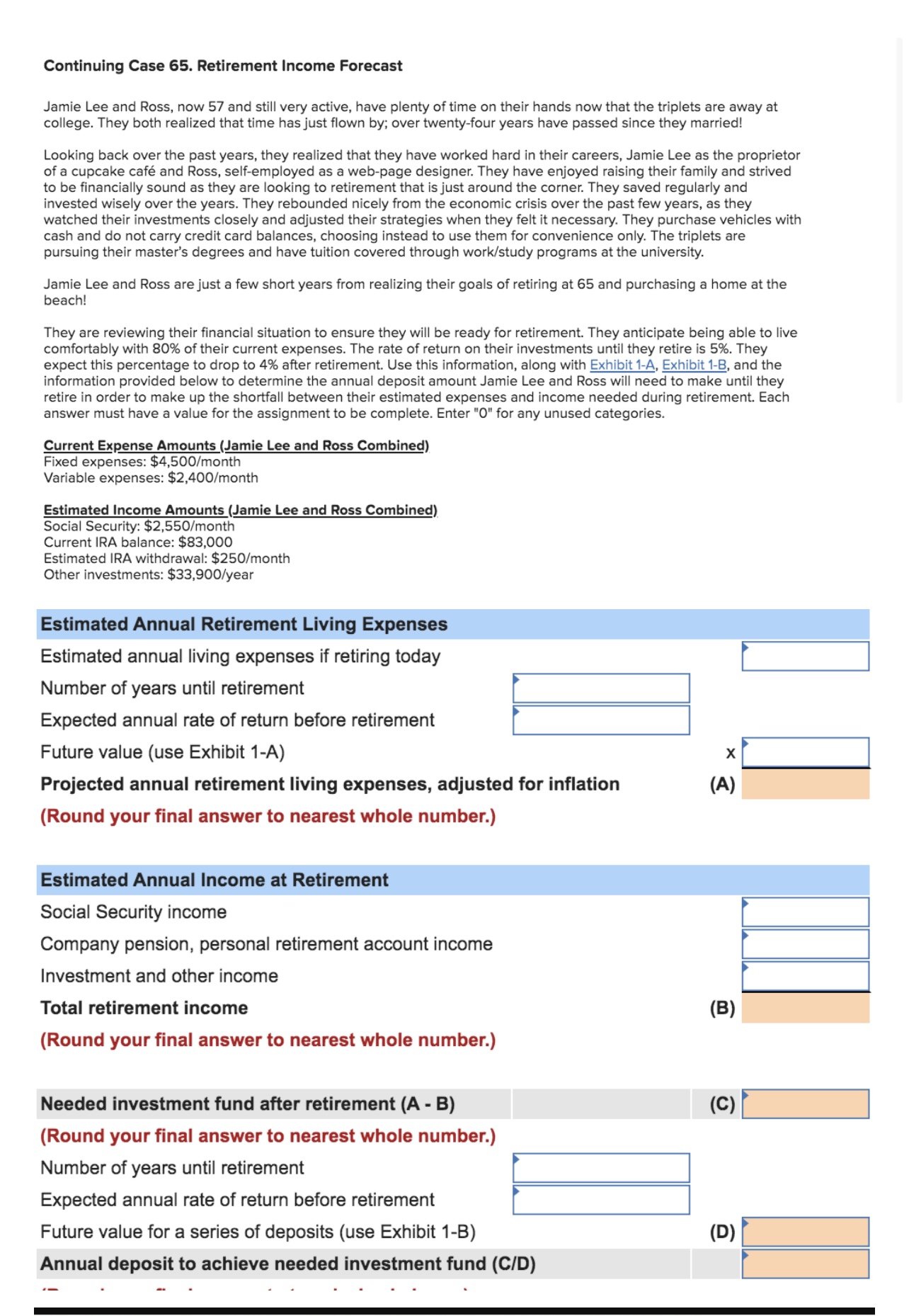 Continuing Case 65. Retirement Income Forecast Jamie | Chegg.com