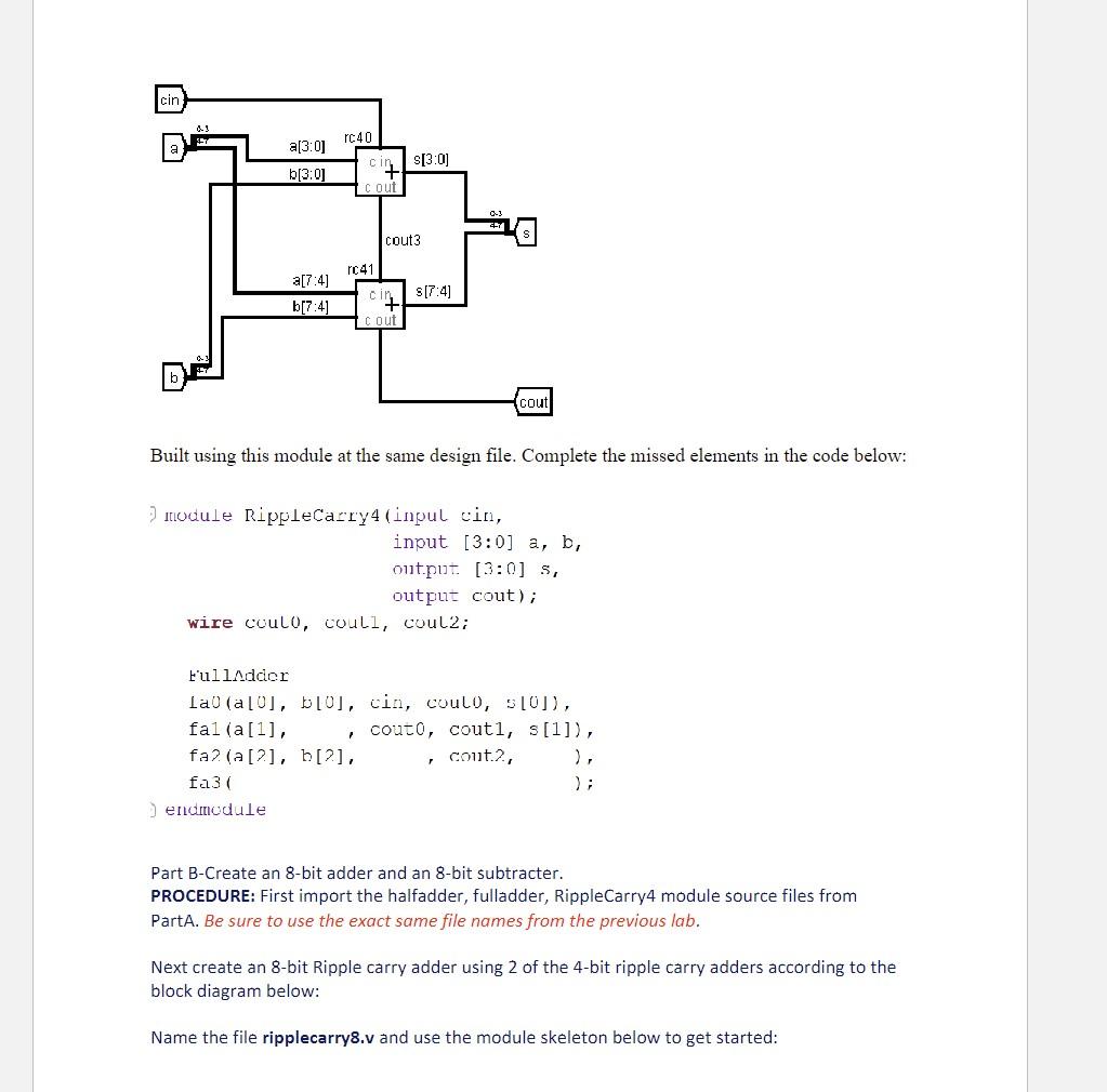 Solved Create a 4-bit ripple carry adder according to the | Chegg.com
