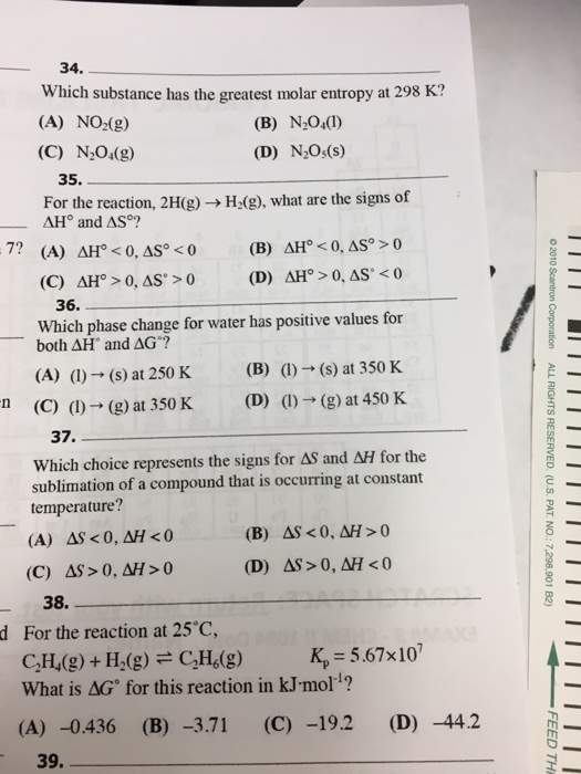 Solved Which substance has the greatest molar entropy at 298 | Chegg.com