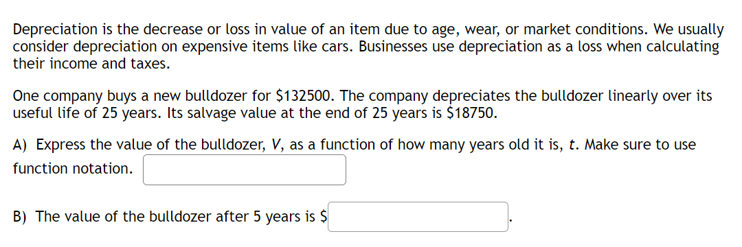 Solved Depreciation Is The Decrease Or Loss In Value Of An | Chegg.com