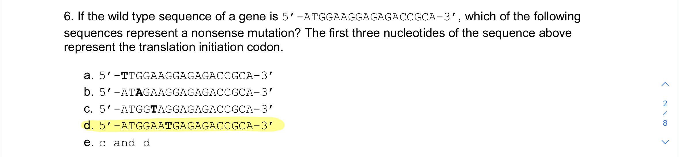 Solved 6. If the wild type sequence of a gene is | Chegg.com