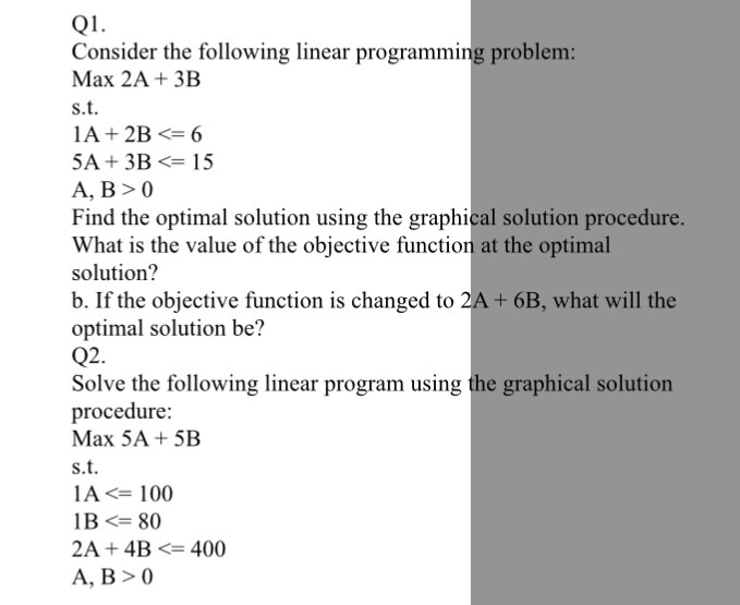 Solved Q1 Consider the following linear programming problem | Chegg.com