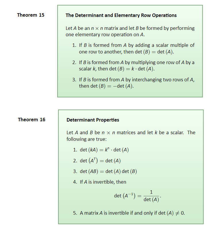 Solved Theorem 15 The Determinant and Elementary Row Chegg