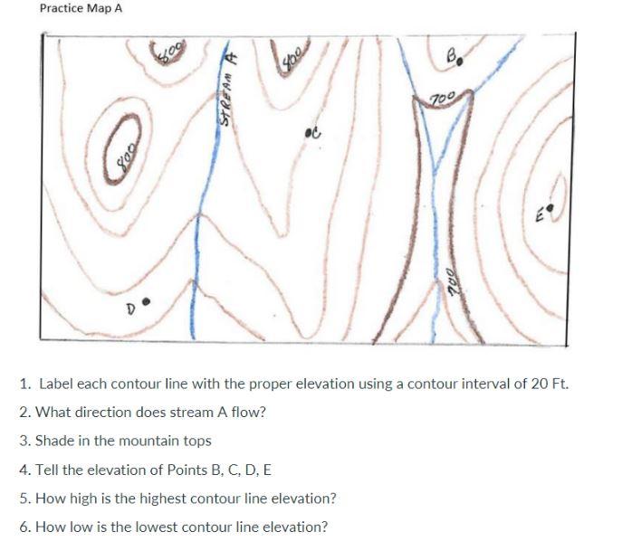 Solved Practice Map A 1. Label each contour line with the