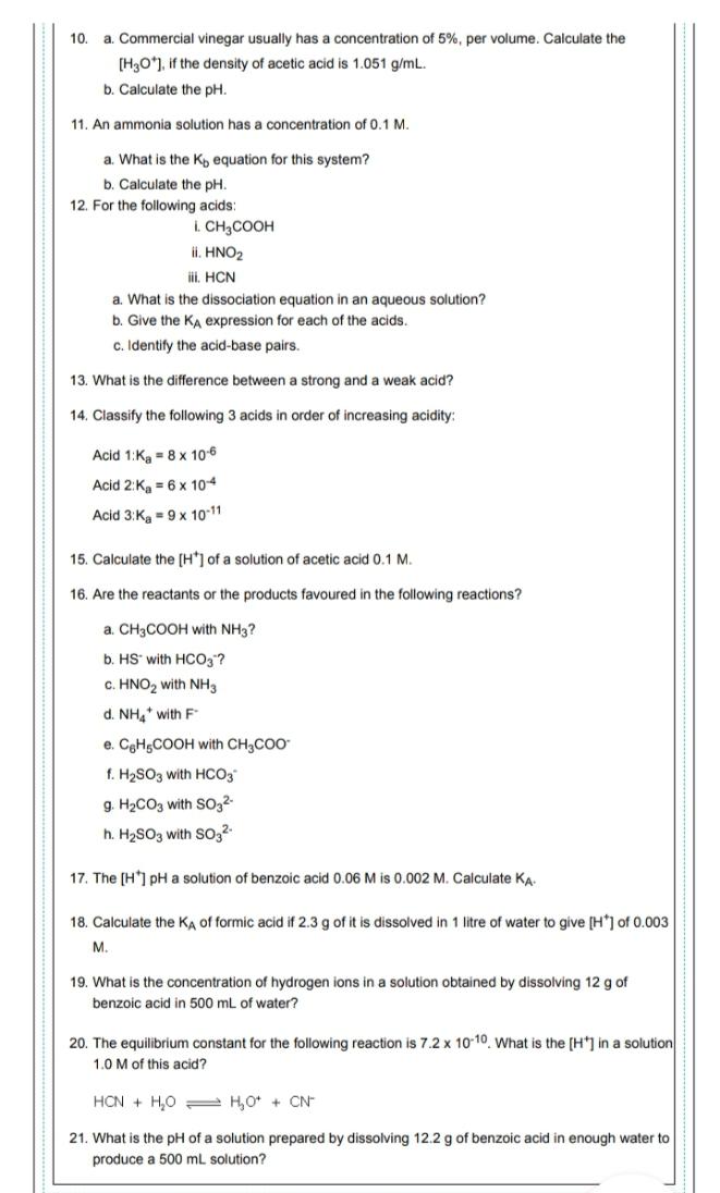 Solved 10. a Commercial vinegar usually has a concentration | Chegg.com