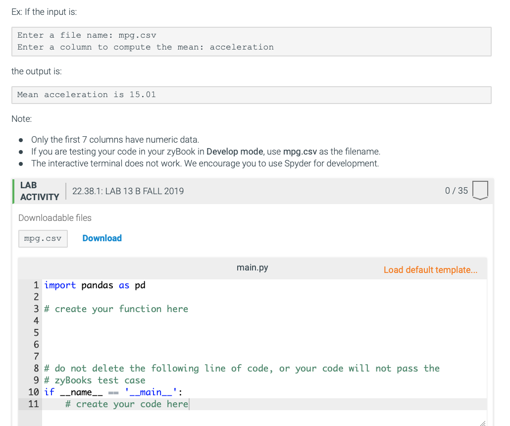 Solved 22.38 LAB 13 B FALL 2019 Overview Demonstrate Pandas | Chegg.com