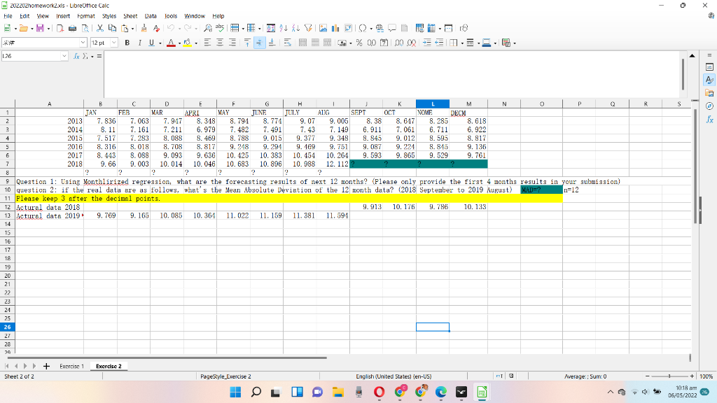 202202homework2.25 - LibreOffice Calc File Edit View | Chegg.com