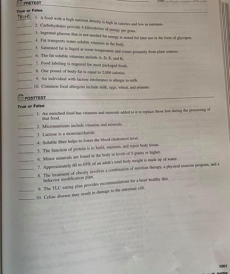 Solved 24 PRETEST True or False True 1. A food with a high | Chegg.com