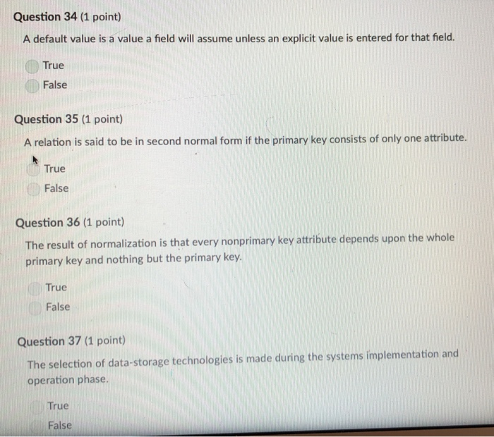 Solved Question 34 (1 point) A default value is a value a | Chegg.com